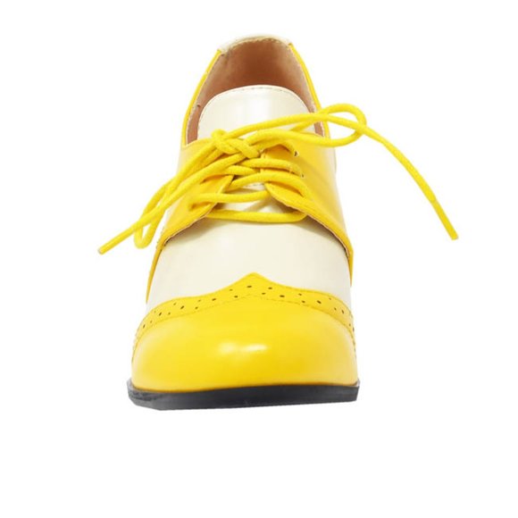 Chase & Chloe Women's Classic Lace Up Kitten Mid-Heel Round Toe Oxfords - Picture 4 of 5